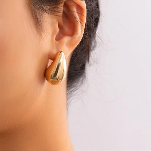Clip on Earrings Women, 14K Gold Hoop Clip-On Earrings for Women, Hypoallergenic Non Pierced Croissant Earrings - color: Gold Teardrop