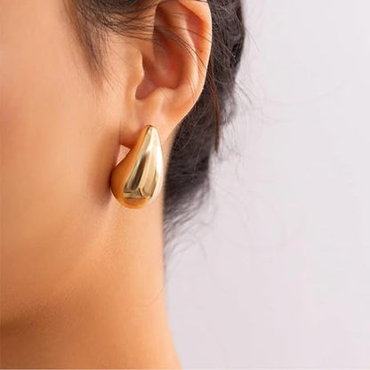 Clip on Earrings Women, 14K Gold Hoop Clip-On Earrings for Women, Hypoallergenic Non Pierced Croissant Earrings - color: Gold Teardrop