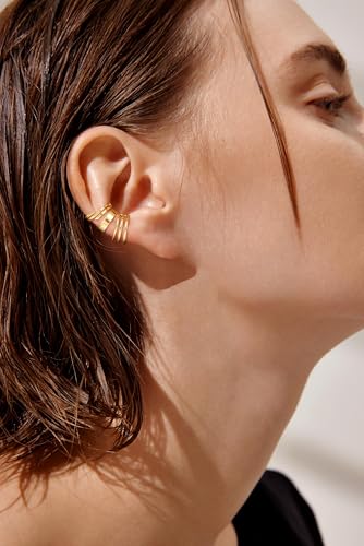Star 14K Gold Plated Ear Cuff Earrings for Women Non Piercing, Dainty Silver Plated Clip on Cartilage Ear Cuff Non Pierced Trendy CZ Northstar Starburst Sparkling Climber Clawer Earring Jewelry - style: Style-2