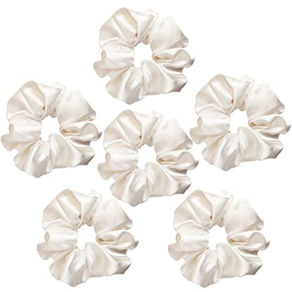Sufermoe 6 Pcs Satin Silk Hair Scrunchies, Pearl White (Pearl white with a little peach pink, not pure white), 4.5 Inch, Hair Ties for Women and Girls, Hair Accessories - color: Pearl White