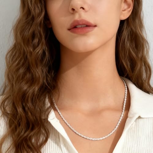 Womens Stainless Steel 18K Gold Plated Chain Necklace Jewelry Silver link Chain for Women Waterproof Never Tarnish 2/3/4mm 16 18 20 Inches - size: 20 inch, style: Rope Chain