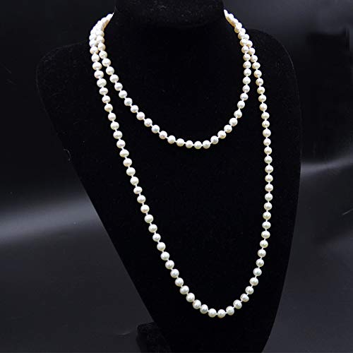 JKJF 1920s Pearls Beads Necklace, Fashion Imitation Faux Pearls Long Necklace Flapper Beads Retro Costume Jewelry - 60 Inches Length