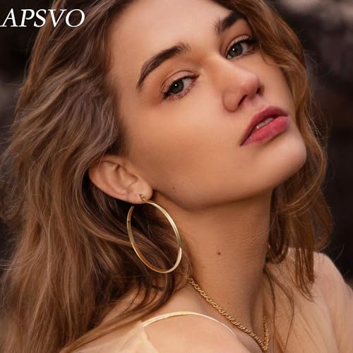 Apsvo Hoop Earrings for Women, 5mm Wide 14K Gold Plated/Silver Hoop Earring Hypoallergenic 925 Sterling Silver Earrings Lightweight Large Earrings for Women - color: 3mmWide-50mmGold
