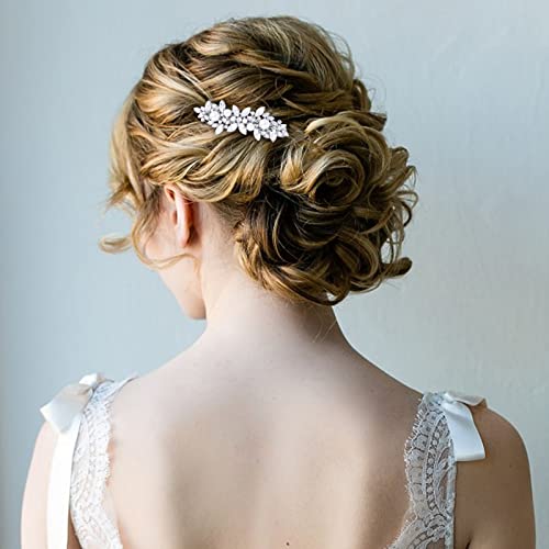 WHAVEL Pearl Hair Clips for Women, 2 PCS French Barrette Hair Clips Rhinestone Decorative Hair Accessories for Women Bride (Silver)