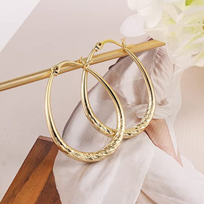 Silver Oval Hoop Earrings for Women 14K Gold Plated Hoop Earrings | Hypoallergenic Lightweight - color: D-14K Gold