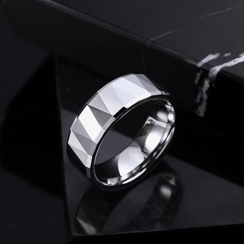THREE KEYS JEWELRY Tungsten Wedding Band for Men Women Silver Hammered | 2mm, 8mm, Engagement Gift, Comfort Fit, Silver, Hammered - color: Silver 8mm B