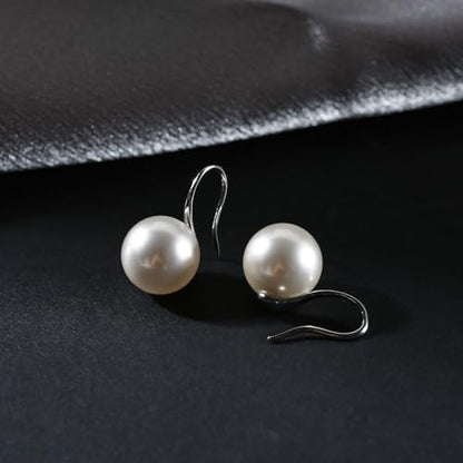 Pearl Drop Earrings for Women | S925 Sterling Silver-plated Hook Dangle Earrings, Lightweight Hypoallergenic Classic Round Pearl Jewelry Gift - color: Silver Hook-White Pearl, size: 8mm