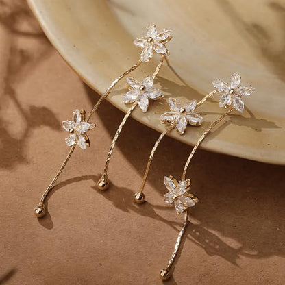 14K Gold Plated CZ Flower Dangle Earrings for Women, Sparkly Cubic Zirconia Long Tassel Drop Earrings, Bridal Wedding Jewelry - color: E:Flower earrings