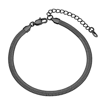 Adjustbale Link Chain Anklet for Women Summer Jewelry, 316L Stainless Steel Figaro/Wheat/Twist Rope/Cuban Foot Bracelet-Waterproof, Resizable 9"-12" (Gift Box Included) - color: 6, Herringbone - Black-5mm