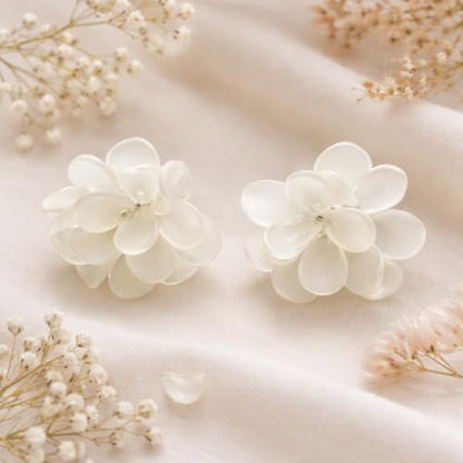 Flower Clip On Earrings For Women, Fashion Acrylic Floral Earrings No piercing Earrings Summer Earrings Jewelry Gift - color: White