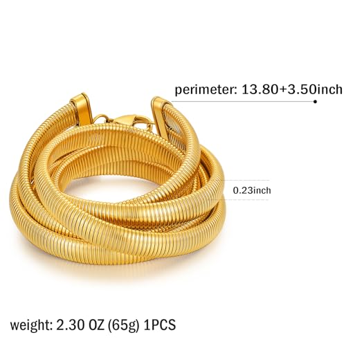 Badu Chunky Gold Stainless Steel Choker Necklace For Women Stretch Snake Shain Non Tarnish Gold Triple Necklace - color: Gold