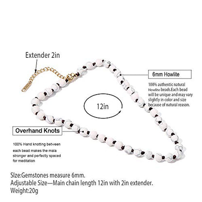 Semi Precious Stone Beaded Choker Necklace 14K Gold Plated Natural Stone Double Strand Necklace Layered Short Necklaces - color: White Howlite