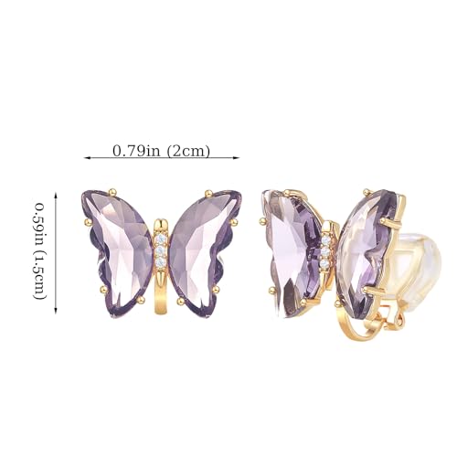 YOQUCOL Butterfly Shape Crystal Clip On Earrings Non Pierced Golden Stud for Women - color: Dark Purple