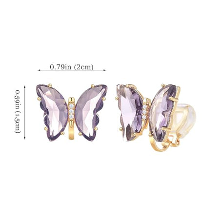 YOQUCOL Butterfly Shape Crystal Clip On Earrings Non Pierced Golden Stud for Women - color: Dark Purple