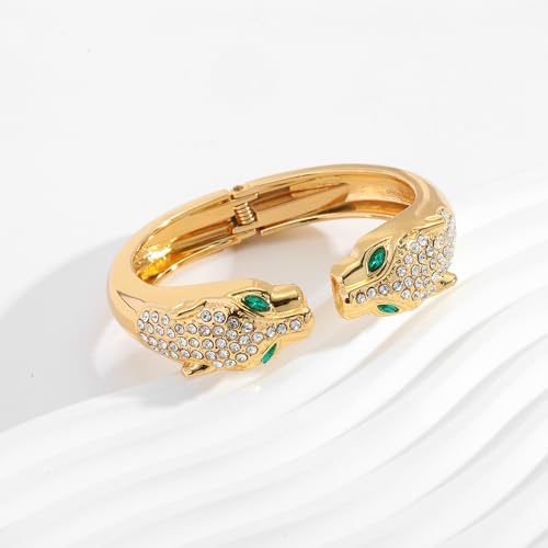 WOWORAMA Gold Statement Bracelets for Women Vintage CZ Panther Leopard Cuff Bracelet Chunky Animal Bangle Bracelets