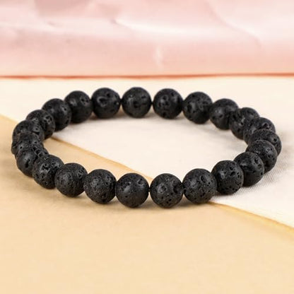 LPBeads Handmade Natural Gemstone Stretch Elastic Bracelet Healing Crystal Round Stone Beads Jewelry Gifts for Women Men - color: Black Lava, size: 8mm