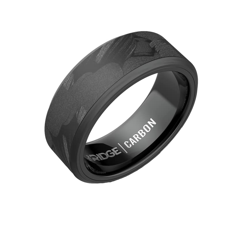 The Ridge Tungsten Rings For Men - Mens Wedding Band - Strong, Durable, and Scratch-Resistant Beveled Ring With Silicone Band - color: Forged Carbon