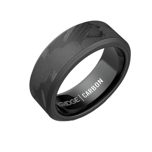 The Ridge Tungsten Rings For Men - Mens Wedding Band - Strong, Durable, and Scratch-Resistant Beveled Ring With Silicone Band - color: Forged Carbon