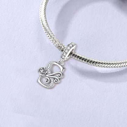 LNQOBU Complete A~Z Alphabet Charm Letter Beads, Solid 925 Sterling Silver with Cubic Stones Rose Alphabet Charm fits Pandora Bracelets Necklace Women Jewelry - color: CYT-S