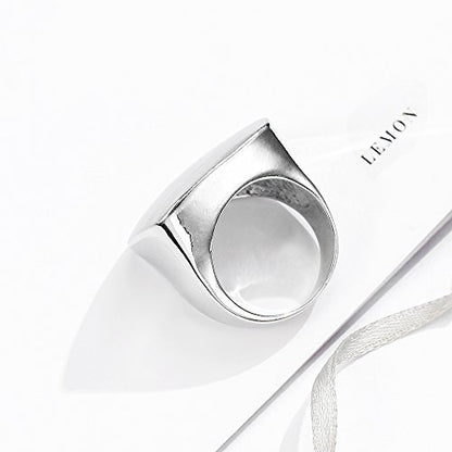 Gold and Silver Rings for Women, Chunky Signet Statement Rings Gold Plated Band Ring Wide Metal Square Rings Cocktail Costume Jewelry - color: A-Square Silver