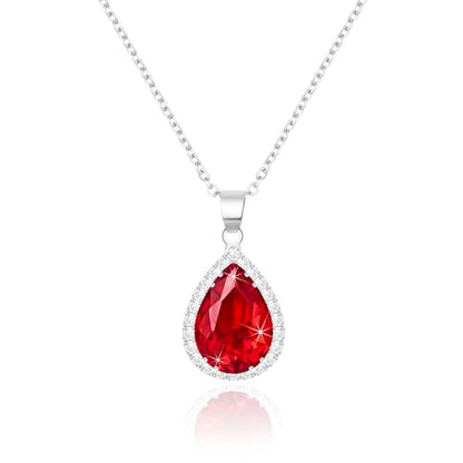 Linawe Crystal Chain Necklace for Women Trendy, Imitation Diamond Pendant, Statement Cubic Zirconia Boho Jewelry Set, 14K Gold/Rose Gold/Silver Birthstone Necklace - color: Silver,July