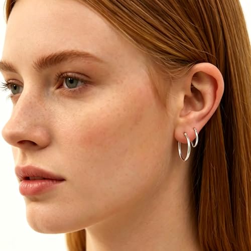 5 Pairs Silver Gold Small Hoop Earrings for Women Surgical Steel Huggie Set | 10 12 14 16 20 mm, Lightweight, Hypoallergenic, 14K Gold Plated 316L Stainless Steel Jewelry, Multiple Piercing - color: Silver/5 Pairs