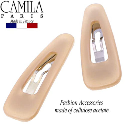 Camila Paris CP3056 French Hair Barrettes Clips, Snap Hair Slides Clic Clac for Women, Styling Girls Side Slide-in Metal Snap Pin Hair Accessories for Women. Strong Hold, No Slip Grip, Made in France - color: Beige 1.25"