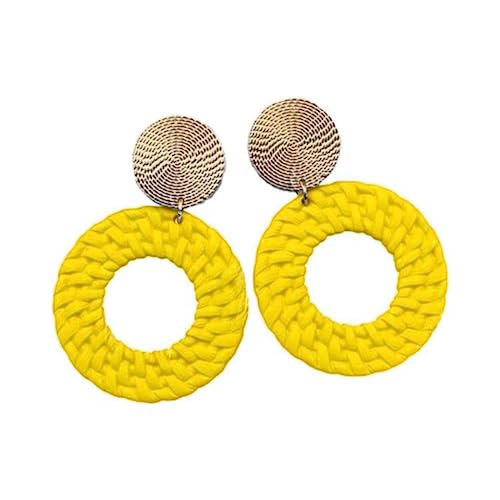 Boho Acrylic Geometric Round Braided Drop Dangle Earrings for Women - color: Yellow