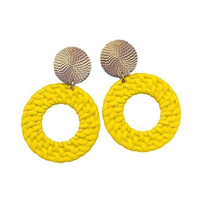 Boho Acrylic Geometric Round Braided Drop Dangle Earrings for Women - color: Yellow