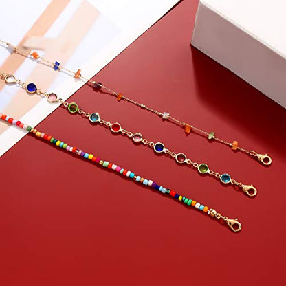 Boho Beaded Ankle Bracelet Beach 18 K Gold Plated Anklet Bracelets Handmade Colorful Seed Beads Butterfly Evil Eye Heart Link Chain Anklet Pack Cute Summer Foot Jewelry for Women - style: beaded ankle bracelet B set