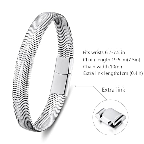Mens Bracelet-Stainless Steel Magnetic Clasp Franco Chain Bracelets for Men - color: D-Sliver