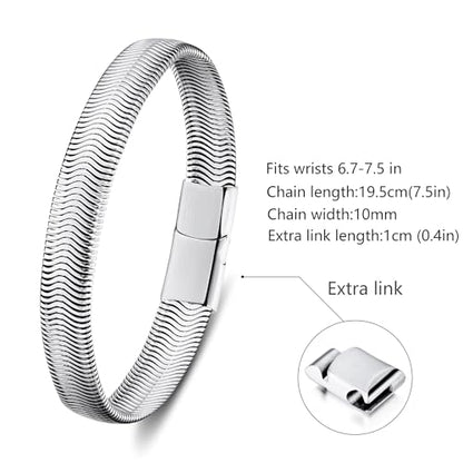 Mens Bracelet-Stainless Steel Magnetic Clasp Franco Chain Bracelets for Men - color: D-Sliver