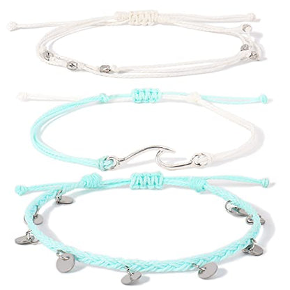 Waterproof String Anklets Cute Beaded Ankle Bracelets Beach Wave Anklet Stainless Steel Coin Boho Ankle Jewelry for Women - color: White