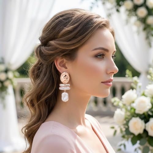Statement Pearl Dangle Earrings,large Pearls Vacation Earrings with Crystal,Party Jewelry Gift for Women - color: Champagne Gold