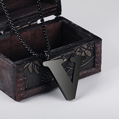 Initial 26 Letter A to Z Pendant Necklace for Teen Women Men 24" Chain | Large Alphabet Letter Personalized Charm Pendant,Engraving Red 'I CAN DO ...' on Back - style: V