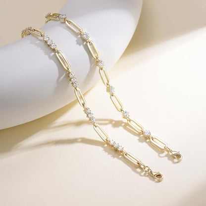 Paperclip Bracelet for Women Couple Bracelets with CZ Chain Strand Jewelry Gift for Girls - color: Style 2-Golden, 7 inches