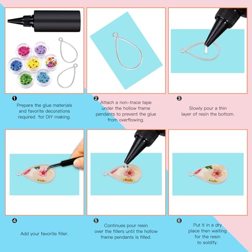 Oubaka 50pcs Open Bezel Pendants Open Back Frame Pendant Hollow Frame Pendants Open Bezels Geometric Pressed Flower Frame for Resin Casting,Jewelry Making,DIY Crafts(White K,Teardrop) - color: White K;Teardrop