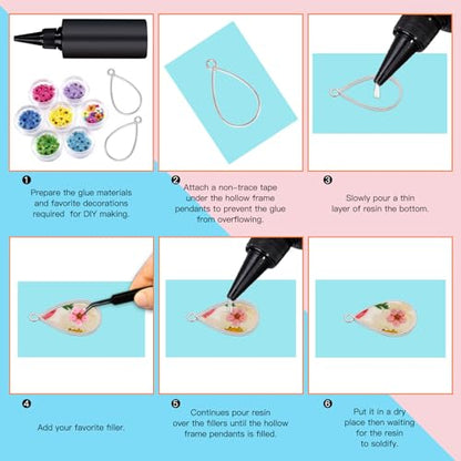 Oubaka 50pcs Open Bezel Pendants Open Back Frame Pendant Hollow Frame Pendants Open Bezels Geometric Pressed Flower Frame for Resin Casting,Jewelry Making,DIY Crafts(White K,Teardrop) - color: White K;Teardrop