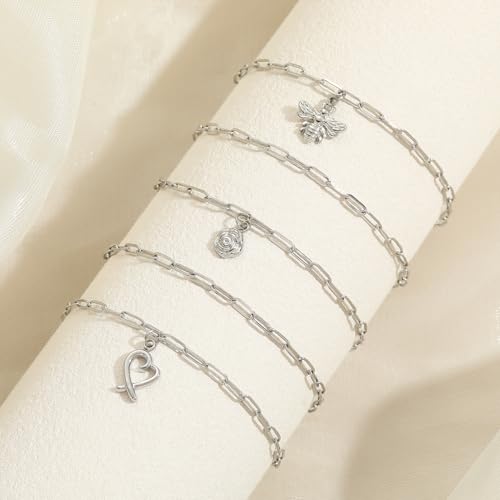 Swyabi 10 PCS Silver Paperclip Bracelet Chains Bulk for Jewelry Making | 18K Stainless Steel, with Extender, No Fade, No Rust, Adjustable, for Men Women DIY, 6.5 Inch - color: 2.5x6.5mm Silver