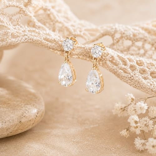 Mchic Dangle Earrings for Women: 18K Gold Plated CZ Drop Earrings Dainty Trendy Hypoallergenic Teardrop Bridal Wedding Style, Sparkly Elegant Dangling Jewelry Gift for Women Bridesmaid Prom Formal - color: Style 2-Gold