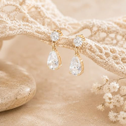 Mchic Dangle Earrings for Women: 18K Gold Plated CZ Drop Earrings Dainty Trendy Hypoallergenic Teardrop Bridal Wedding Style, Sparkly Elegant Dangling Jewelry Gift for Women Bridesmaid Prom Formal - color: Style 2-Gold