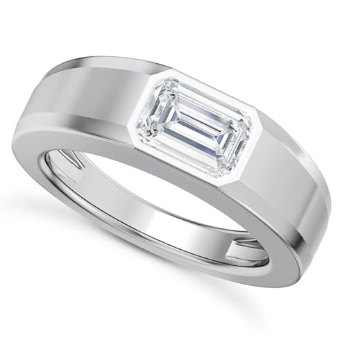 1CT - 3CT Gemstone Signet Pinky Ring - Emerald Cut Gem Pinky Ring White Yellow Rose 10K 14K 18K Gold Sterling Silver Mens Gem Signet Rings for Anniversary Fathers Day - style: Moissanite