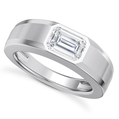 1CT - 3CT Gemstone Signet Pinky Ring - Emerald Cut Gem Pinky Ring White Yellow Rose 10K 14K 18K Gold Sterling Silver Mens Gem Signet Rings for Anniversary Fathers Day - style: Moissanite
