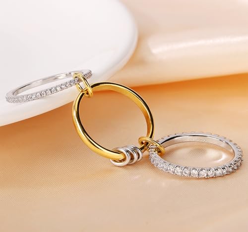 COOSLIM Gold Stackable Rings for Women Non Tarnish, Dainty Stackable 18k Gold Plated Interlocking Ring Stack Set CZ Cubic Zirconia Rings, Gold Knuckle Women Rings Set - color: Gold sliver -2, size: 6