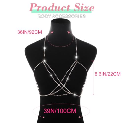 Nicute Rhinestone Body Chain Jewelry Gold Bra Jewelry Bling Plus Size Body Chains for Women - color: Silver