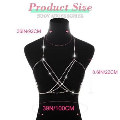 Nicute Rhinestone Body Chain Jewelry Gold Bra Jewelry Bling Plus Size Body Chains for Women - color: Silver