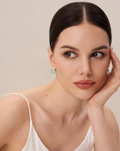 Small Twist Interlock Chunky 18K gold plated Gemstone Natural Stone (Brown, Green, Pink, White) Statement Earrings for Women by SNGIA, Dainty Love Knot Tiger Eye Amber Jade Tourmaline Bold Handmade Exaggerated Dome Retro Rounded Button Half Ball Trendy Bo