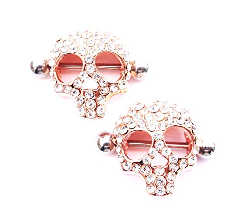Nipple Rings for Women Stainless Steel Nipple Piercings 3D Skull Nipple Jewelry a Pair - color: gold