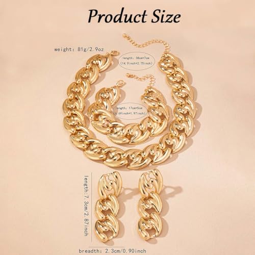Gold Punk Necklace and Earrings Set African Statement Necklace Bracelet Set Vintage Chunky Choker for Women Hip Hop