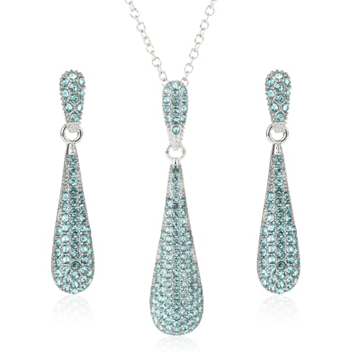 YINLI Full Crystal Rhinestone Gem Tear Drop Pendant Necklace Earrings Jewelry Sets - style: Style10